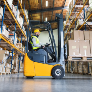 yellow forklift in warehouse